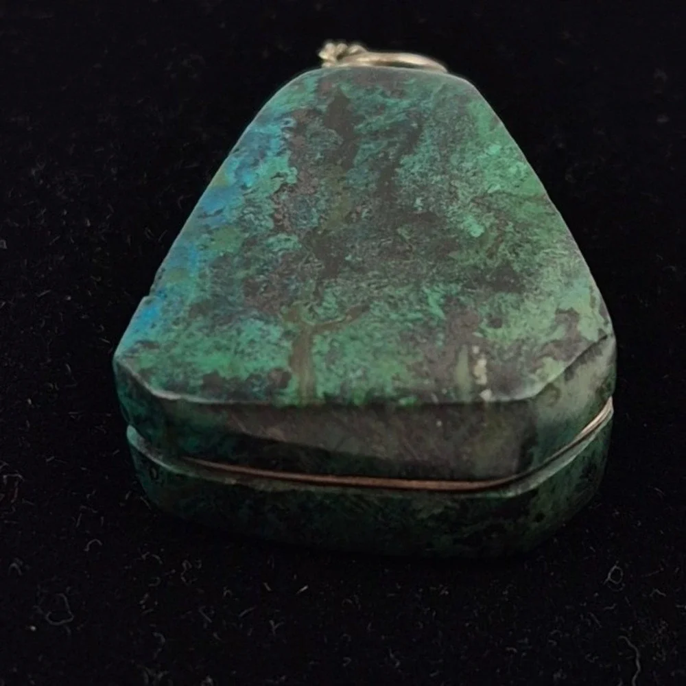 Green Chrysocolla Stone Pendant Trapezoid Shape Natural Gemstone Boho Charm 1.5